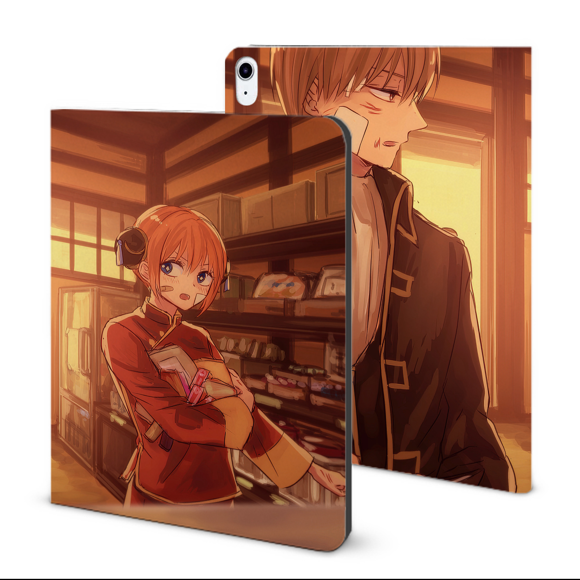 ぎんたま 坂田銀時（さかたぎんとき） 神楽 志村新八（しむら しんぱち） GINTAMA Sakata Gintoki Kagura Shimura Shinpachi IPad ケース ブック型 PUレザー TPU 耐衝撃 軽量 薄型 ペン収納なし 全面保護 IPad 各モデル対応